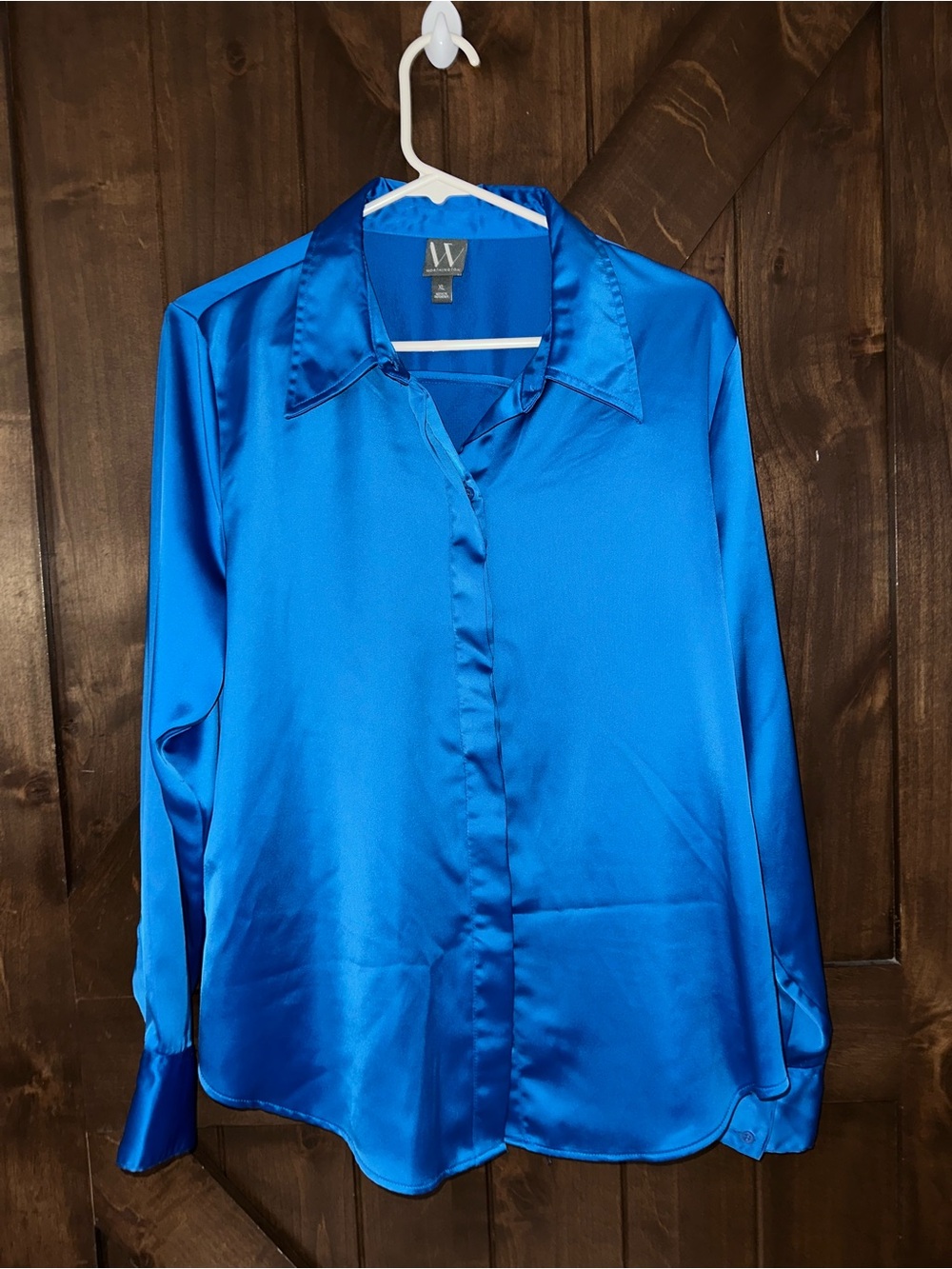 Worthington Bright Blue Satin Button-Down Shirt